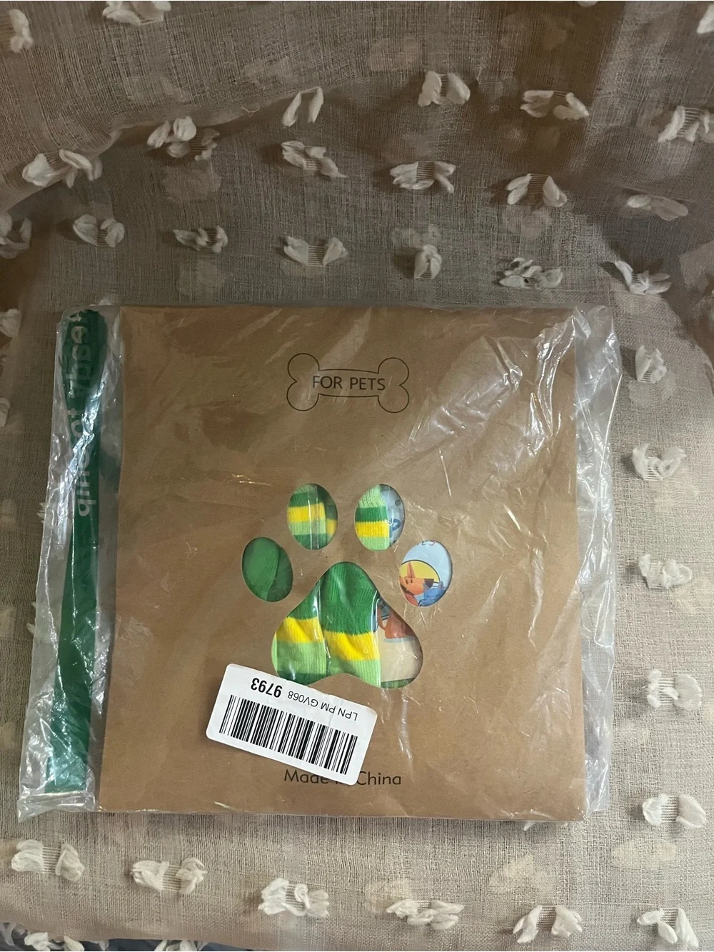 Non-Branded Green & Yellow Striped Dog Socks with Anti-Slip Soles